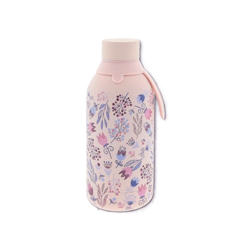 Borraccia termica rosa decorata con fiori multicolor in acciaio inox doppia parete da 500 ml